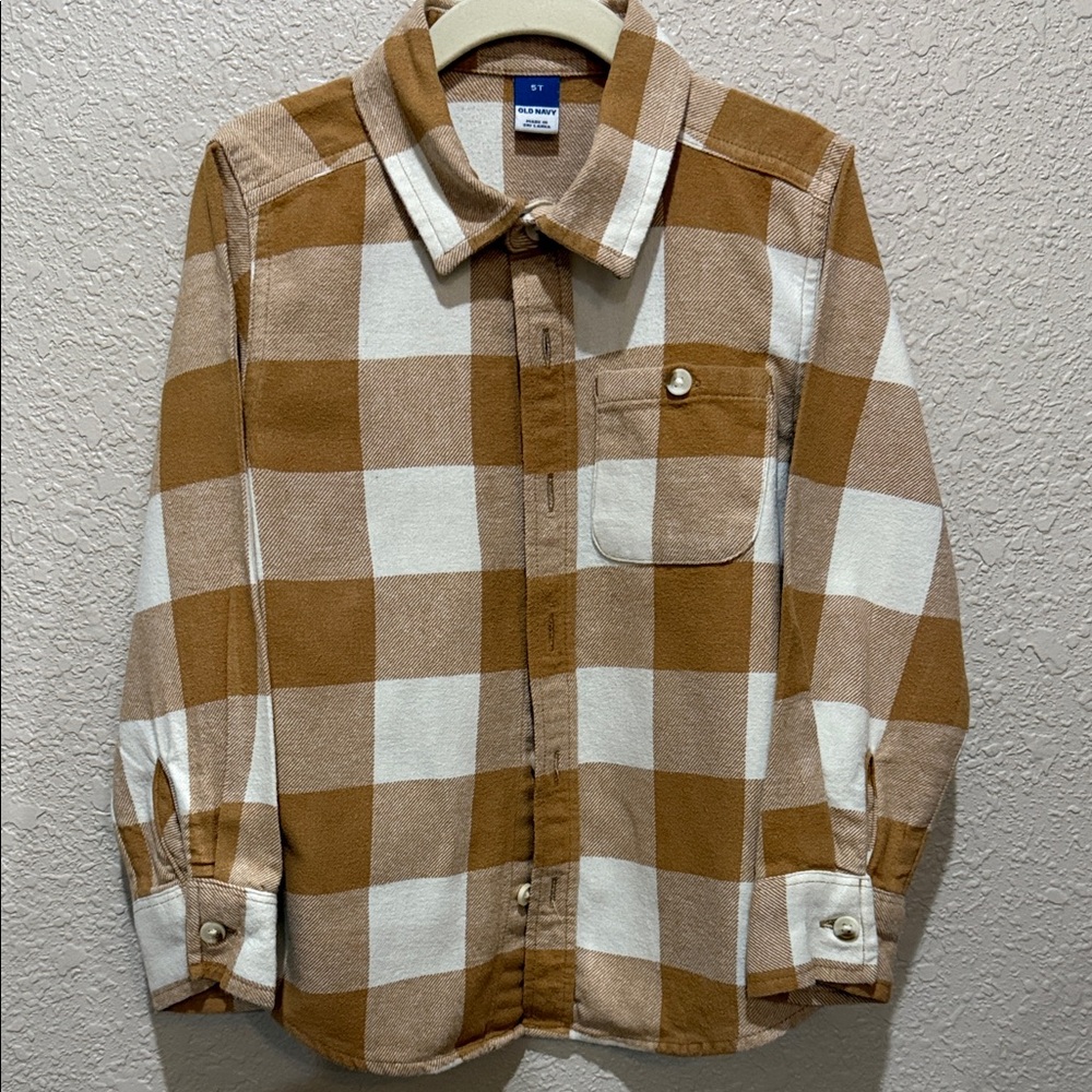 Old Navy Kids Tan and White Checkered Shirt